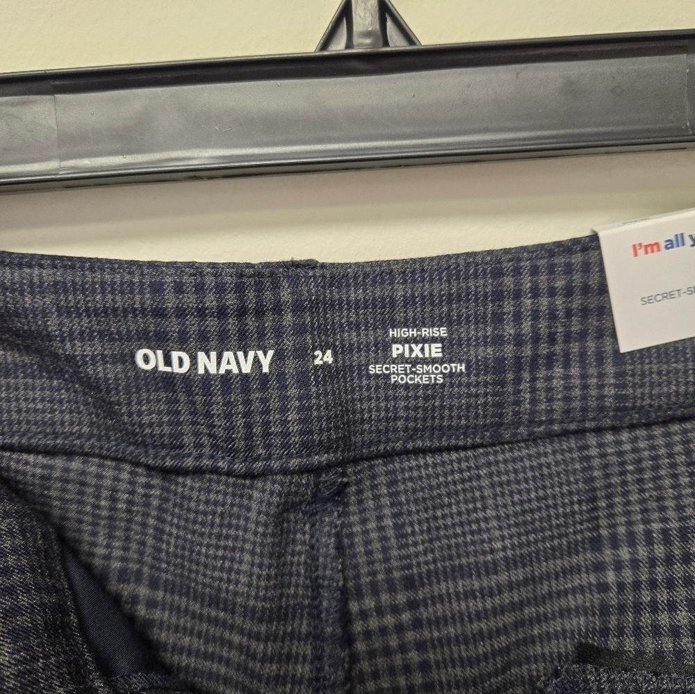 Old Navy HR Pixie Skinny Ankle Pants Blue Plaid 24 - Picture 6 of 11